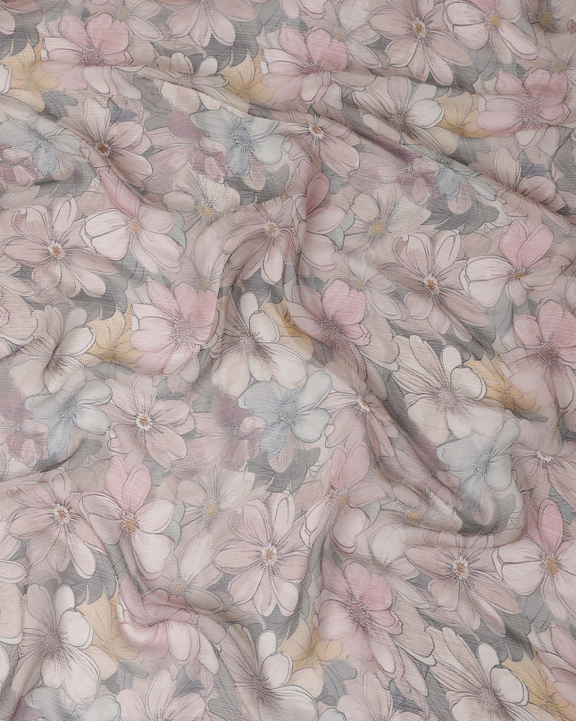 Soft Dove Grey Floral Viscose Digital Print Fabric 110cm