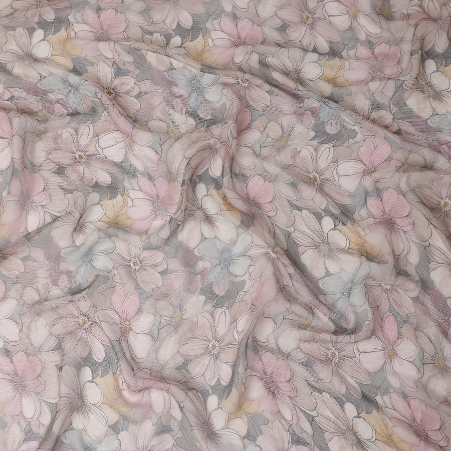 Soft Dove Grey Floral Viscose Digital Print Fabric 110cm