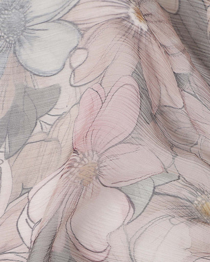 Soft Dove Grey Floral Viscose Digital Print Fabric 110cm