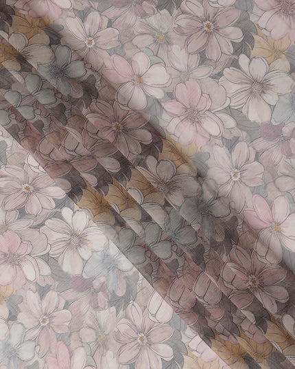 Soft Dove Grey Floral Viscose Digital Print Fabric 110cm