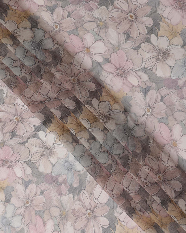 Soft Dove Grey Floral Viscose Digital Print Fabric 110cm