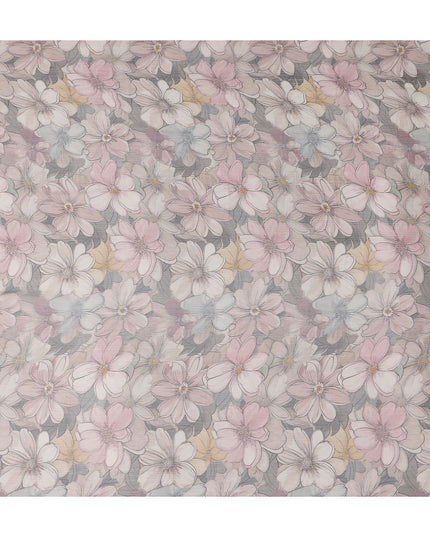 Soft Dove Grey Floral Viscose Digital Print Fabric 110cm