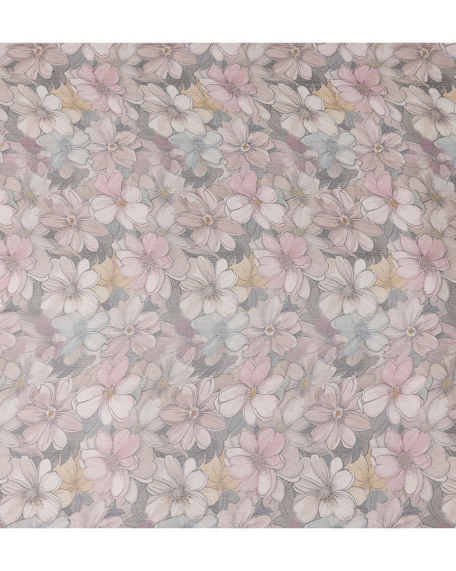 Soft Dove Grey Floral Viscose Digital Print Fabric 110cm