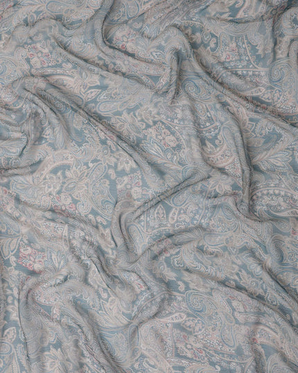 Powder Blue Paisley Viscose Digital Print Fabric 110cm