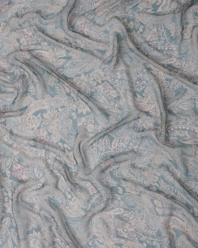 Powder Blue Paisley Viscose Digital Print Fabric 110cm