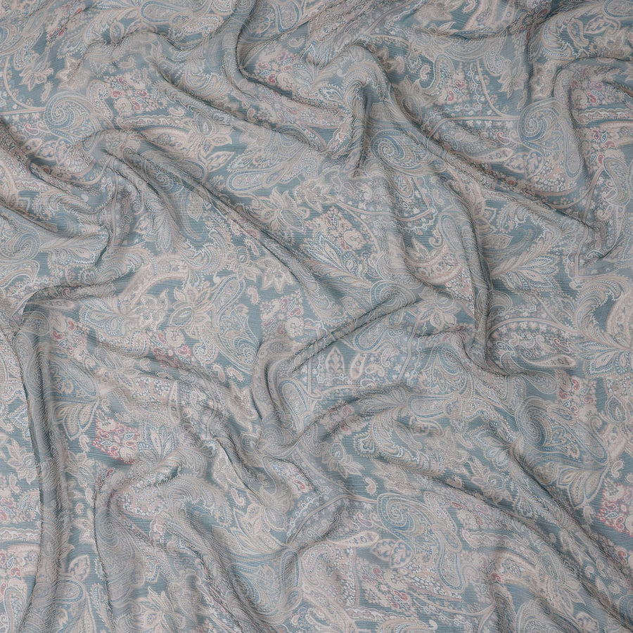 Powder Blue Paisley Viscose Digital Print Fabric 110cm