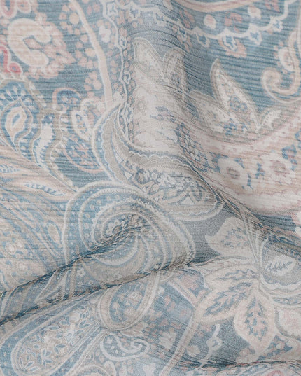 Powder Blue Paisley Viscose Digital Print Fabric 110cm