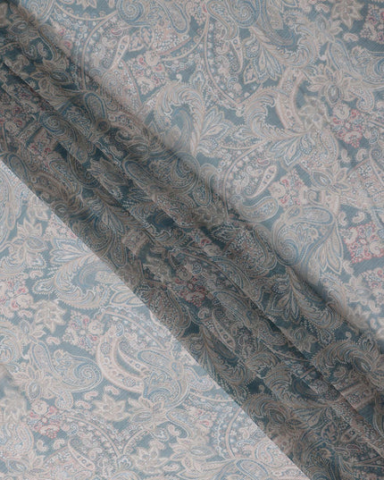 Powder Blue Paisley Viscose Digital Print Fabric 110cm