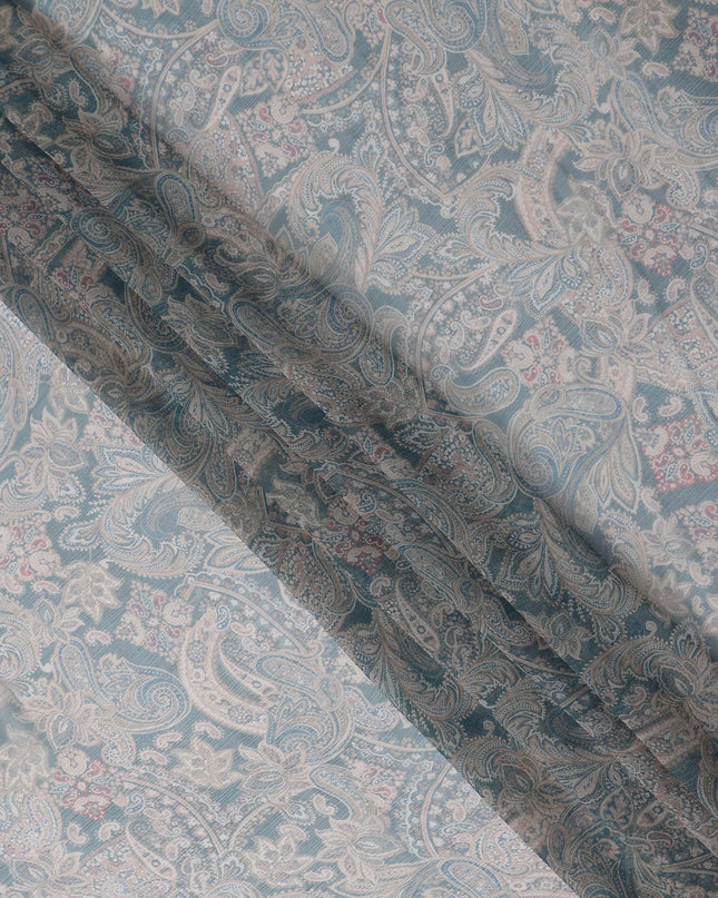 Powder Blue Paisley Viscose Digital Print Fabric 110cm