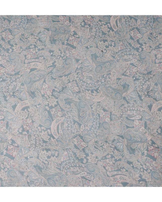 Powder Blue Paisley Viscose Digital Print Fabric 110cm