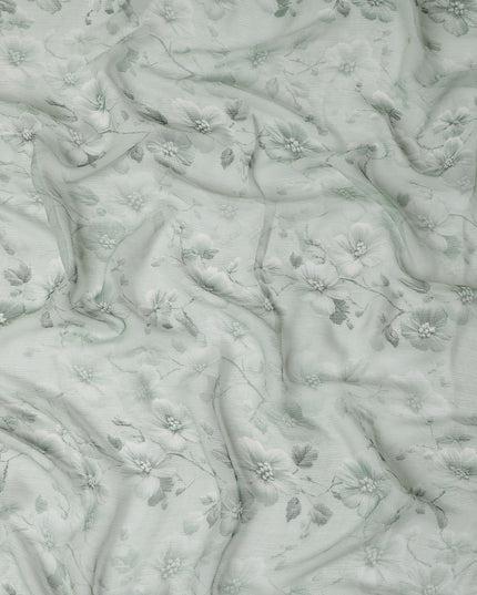 Sage Mint Green Floral Viscose Digital Print Fabric 110cm