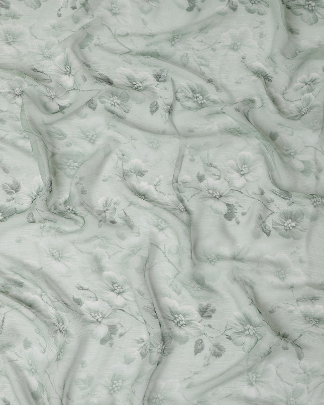Sage Mint Green Floral Viscose Digital Print Fabric 110cm