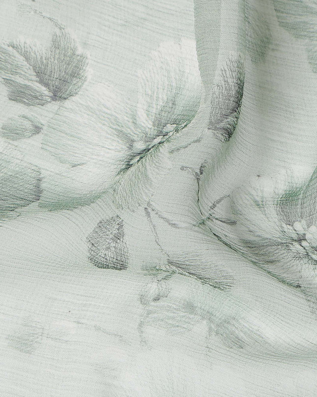 Sage Mint Green Floral Viscose Digital Print Fabric 110cm