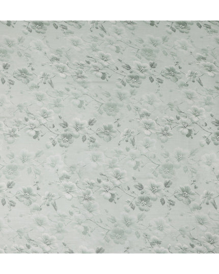 Sage Mint Green Floral Viscose Digital Print Fabric 110cm