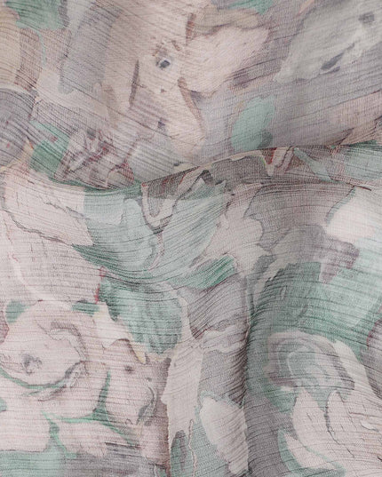 Muted Sage Green Floral Viscose Digital Print Fabric 110cm