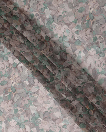 Muted Sage Green Floral Viscose Digital Print Fabric 110cm