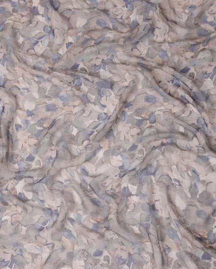 Dusty Blue Grey Floral Viscose Digital Print Fabric 110cm