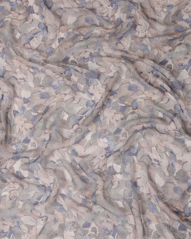 Dusty Blue Grey Floral Viscose Digital Print Fabric 110cm