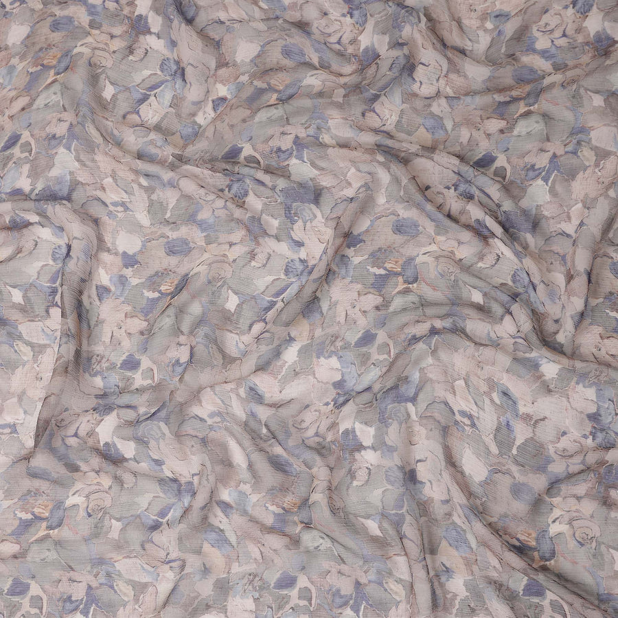 Dusty Blue Grey Floral Viscose Digital Print Fabric 110cm
