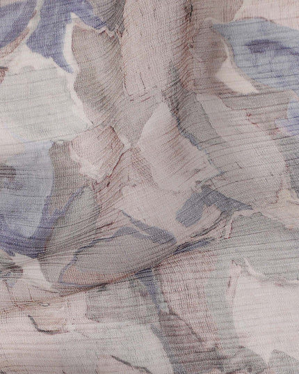 Dusty Blue Grey Floral Viscose Digital Print Fabric 110cm