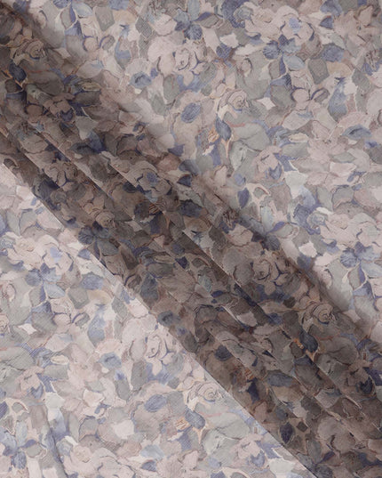 Dusty Blue Grey Floral Viscose Digital Print Fabric 110cm