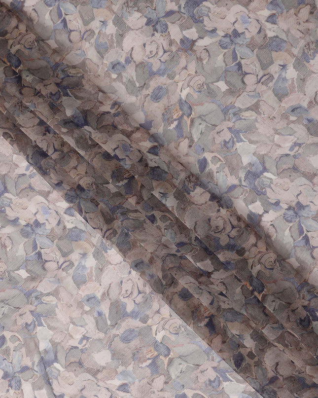 Dusty Blue Grey Floral Viscose Digital Print Fabric 110cm