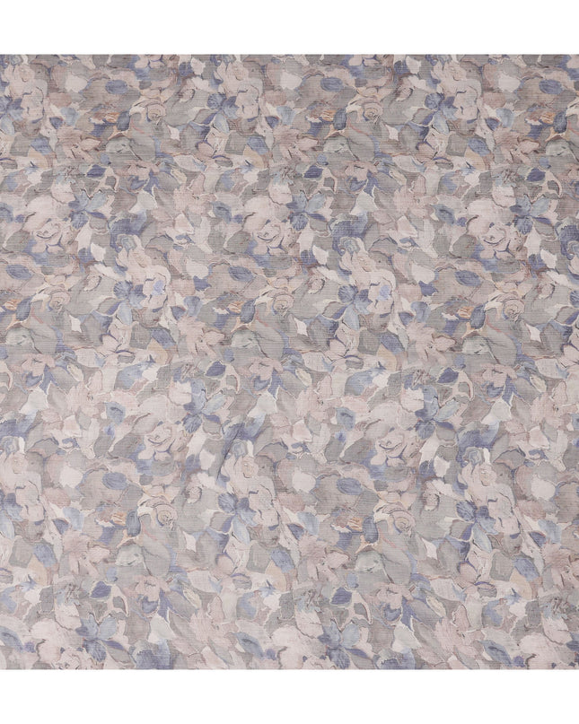 Dusty Blue Grey Floral Viscose Digital Print Fabric 110cm