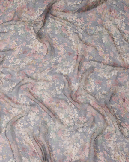 Dusty Periwinkle Blue Floral Viscose Digital Print Fabric