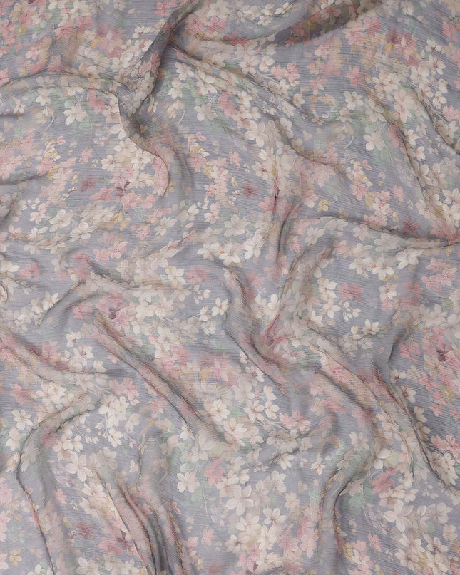 Dusty Periwinkle Blue Floral Viscose Digital Print Fabric
