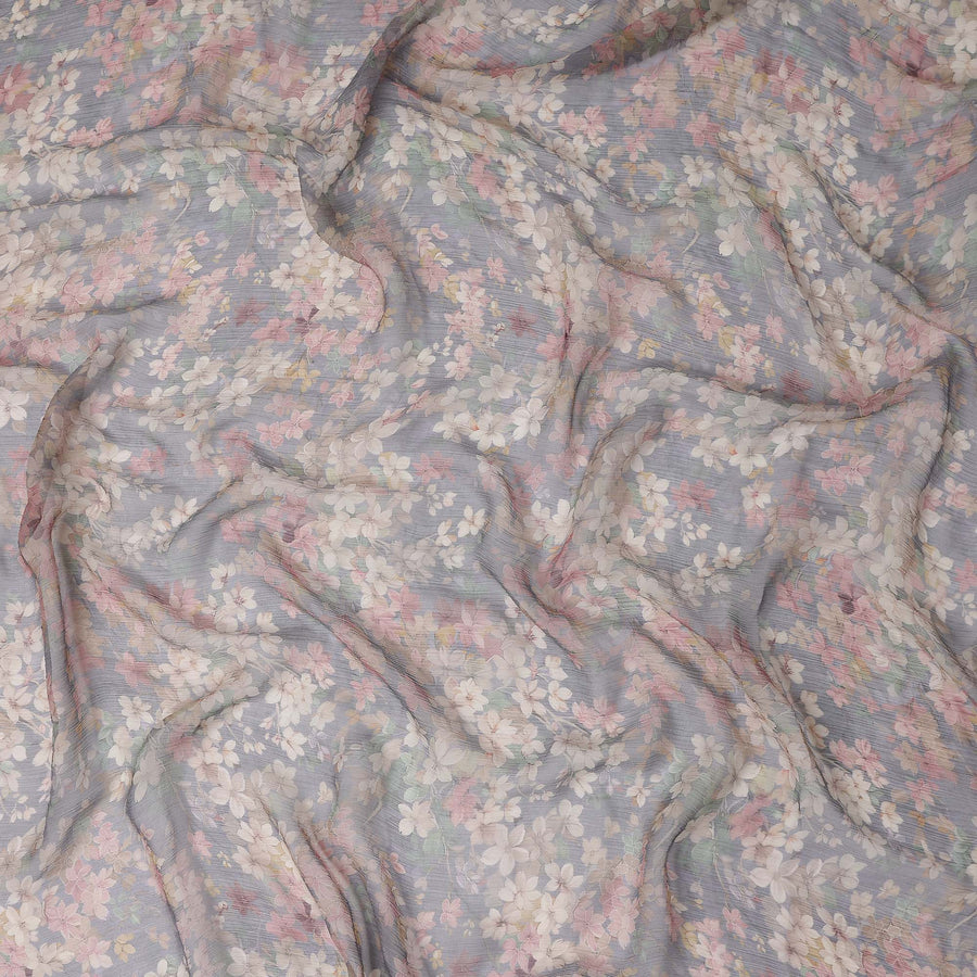 Dusty Periwinkle Blue Floral Viscose Digital Print Fabric