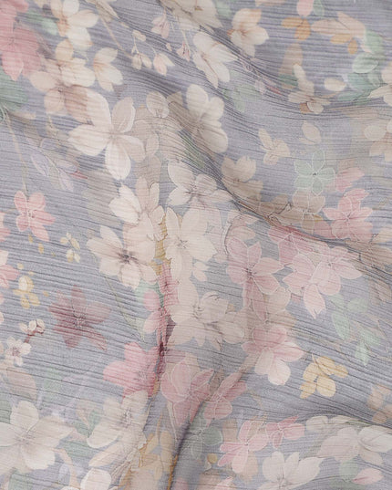 Dusty Periwinkle Blue Floral Viscose Digital Print Fabric