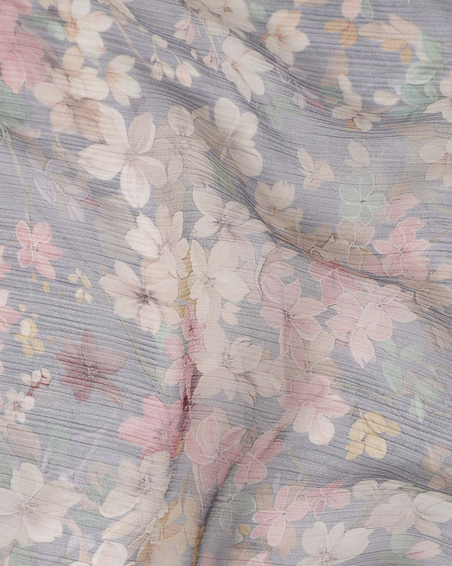 Dusty Periwinkle Blue Floral Viscose Digital Print Fabric