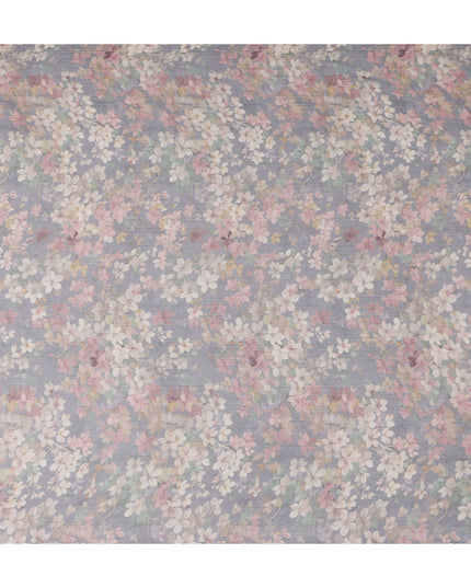 Dusty Periwinkle Blue Floral Viscose Digital Print Fabric