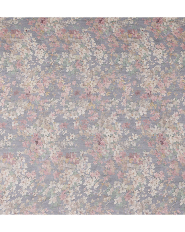 Dusty Periwinkle Blue Floral Viscose Digital Print Fabric
