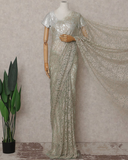Pistachio Green Floral French Chantilly Lace Saree