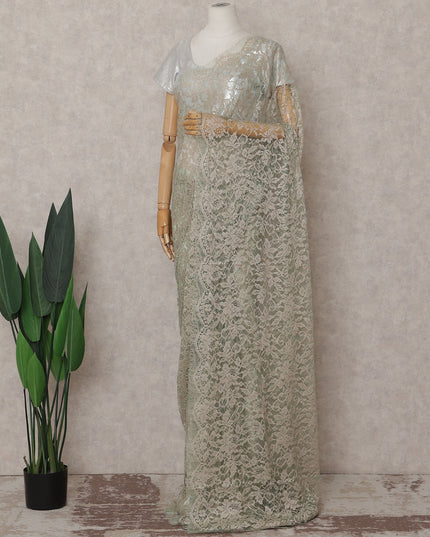 Pistachio Green Floral French Chantilly Lace Saree