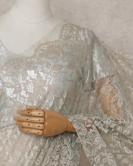 Pistachio Green Floral French Chantilly Lace Saree