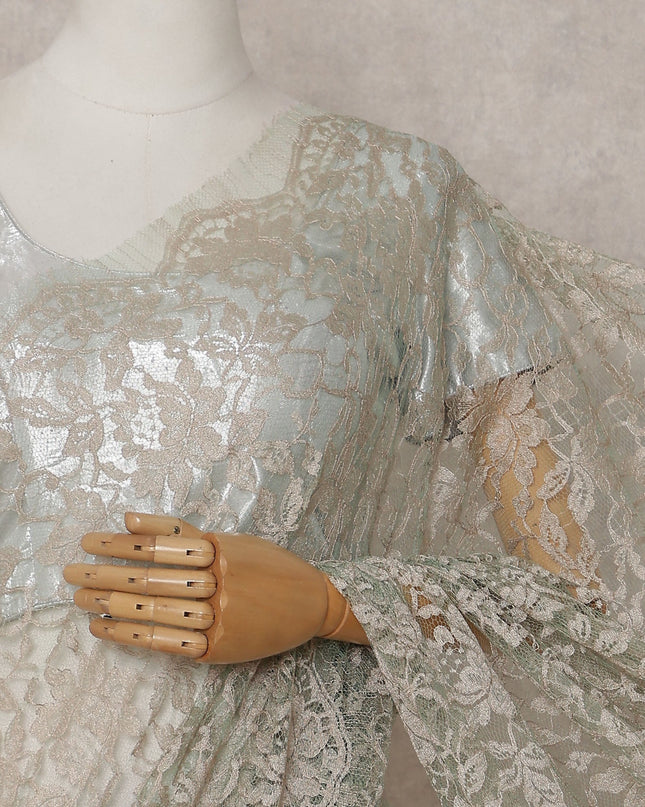 Pistachio Green Floral French Chantilly Lace Saree