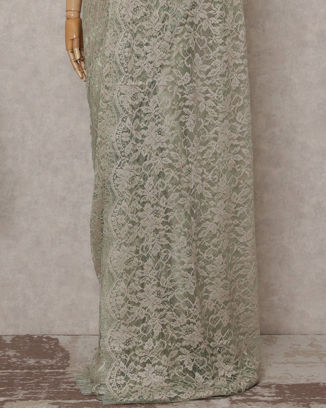 Pistachio Green Floral French Chantilly Lace Saree