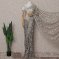 Silver Gold Floral French Chantilly Lace Saree