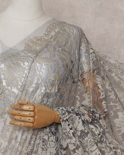 Silver Gold Floral French Chantilly Lace Saree