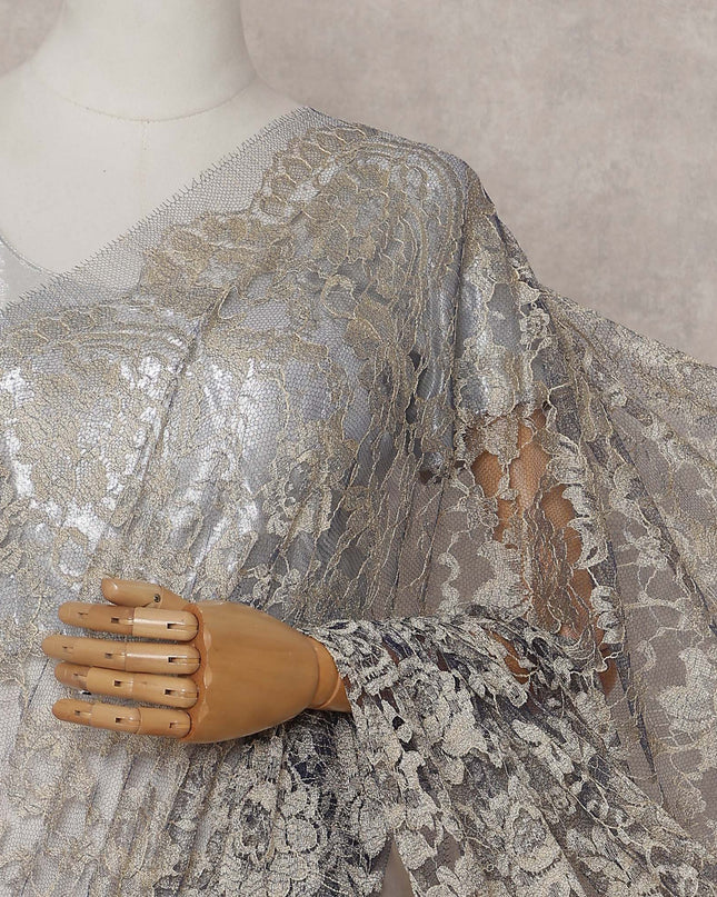Silver Gold Floral French Chantilly Lace Saree