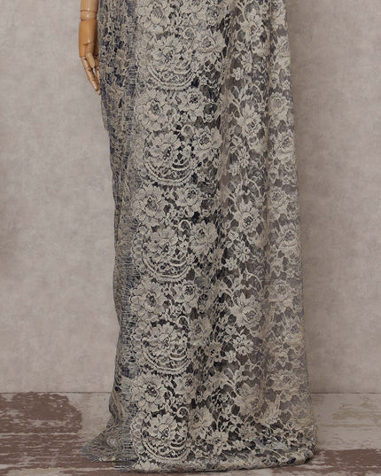 Silver Gold Floral French Chantilly Lace Saree