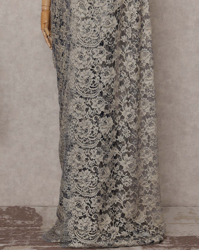 Silver Gold Floral French Chantilly Lace Saree