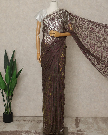 Maroon-Green Premium French 2 Tone Chantilly Saree Lace, 5.5 Mtrs Length, 110 Cms Width, Crafted in France -Blouse Not Included-D26716