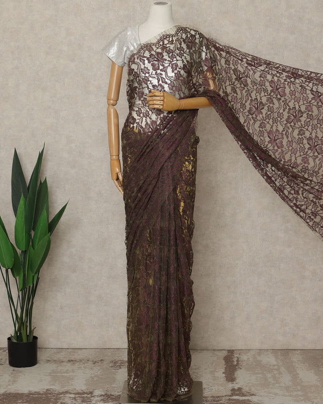 Maroon-Green Premium French 2 Tone Chantilly Saree Lace, 5.5 Mtrs Length, 110 Cms Width, Crafted in France -Blouse Not Included-D26716