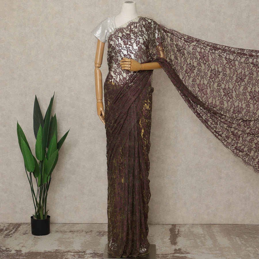 Maroon-Green Premium French 2 Tone Chantilly Saree Lace, 5.5 Mtrs Length, 110 Cms Width, Crafted in France -Blouse Not Included-D26716