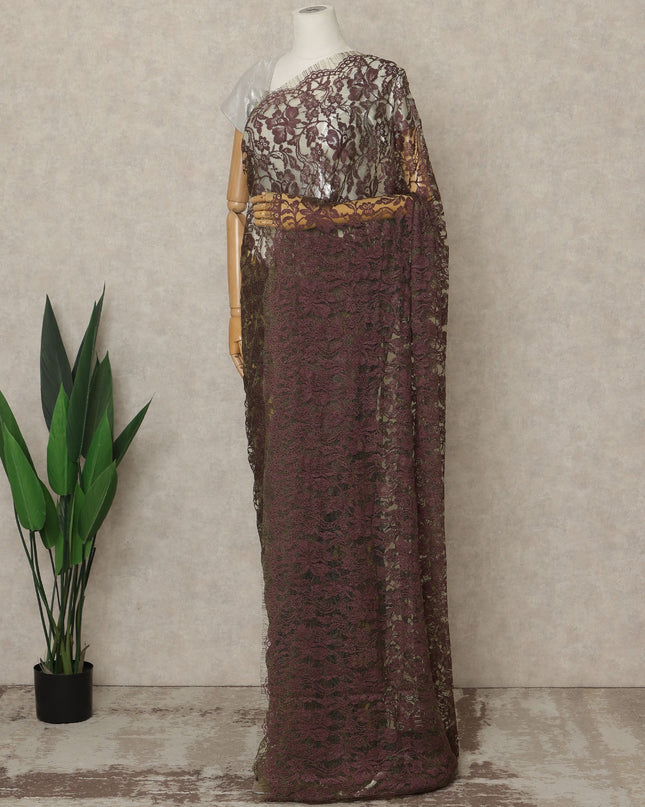 Maroon-Green Premium French 2 Tone Chantilly Saree Lace, 5.5 Mtrs Length, 110 Cms Width, Crafted in France -Blouse Not Included-D26716