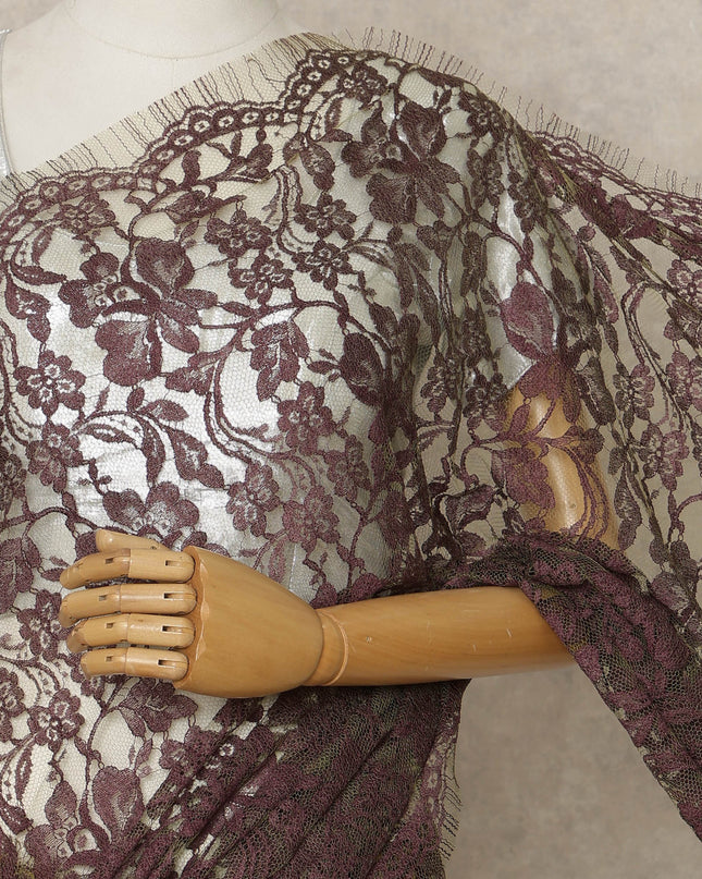 Maroon-Green Premium French 2 Tone Chantilly Saree Lace, 5.5 Mtrs Length, 110 Cms Width, Crafted in France -Blouse Not Included-D26716
