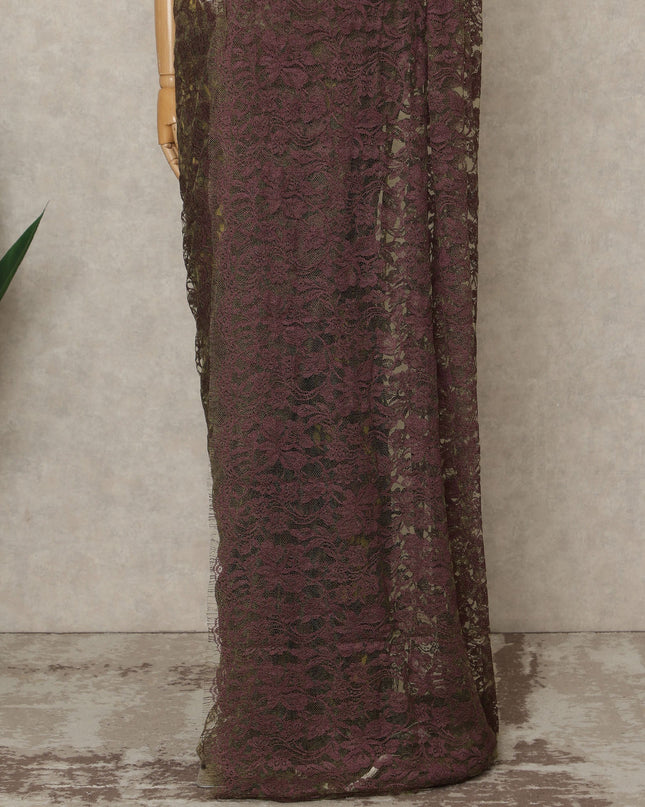 Maroon-Green Premium French 2 Tone Chantilly Saree Lace, 5.5 Mtrs Length, 110 Cms Width, Crafted in France -Blouse Not Included-D26716